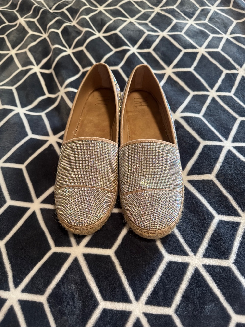INC International Concepts Iridescent Rhinestone Espadrille Flats - Beige